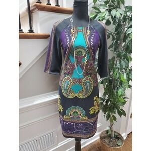 Charming Charlie Womens Multicolor Polyester Round Neck Knee Length Dress Size L